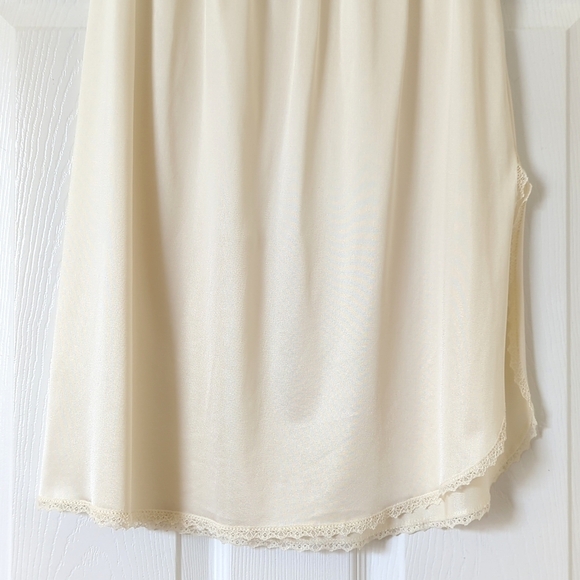 Vanity Fair 80's Vintage Silky Lace Trim High Waisted Mini Slip Skirt Cream L - Picture 4 of 10